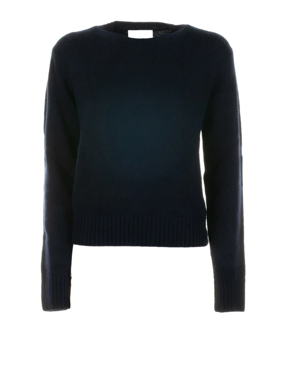 Maglia girocollo blu in misto cachemire