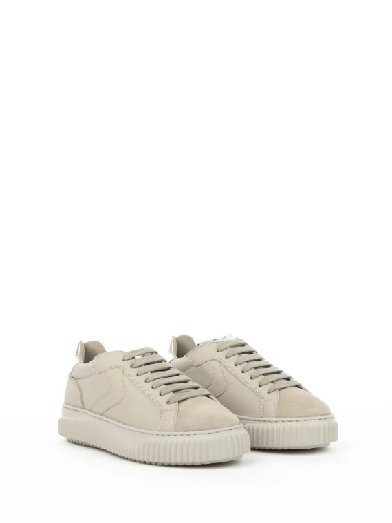 Sneaker beige in nappa e camoscio