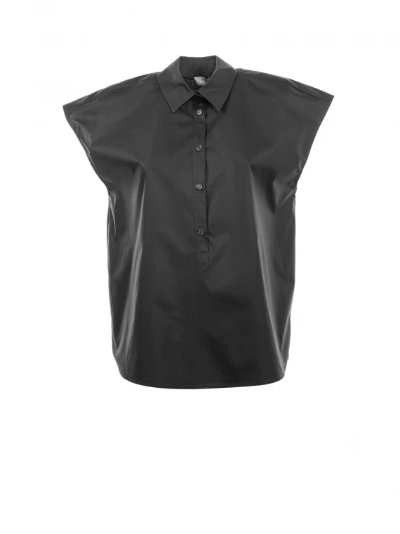 Blusa a maniche corte nera in cotone