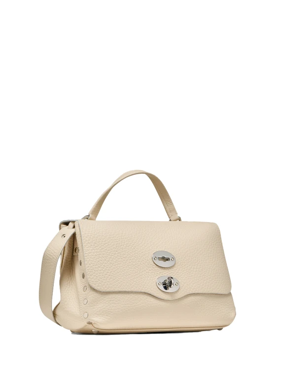 Borsa Postina S bianco beige in pelle martellata