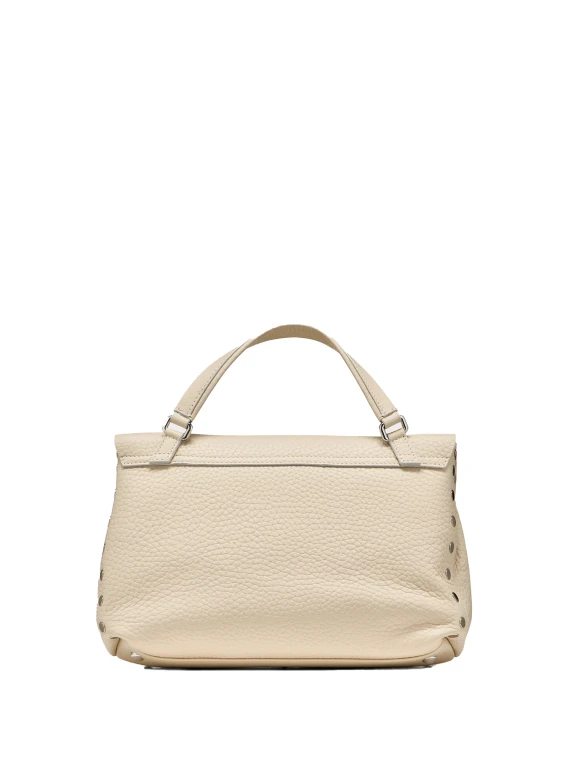 Borsa Postina S bianco beige in pelle martellata
