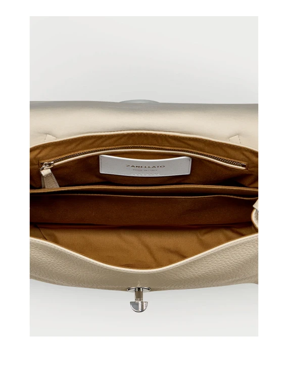 Borsa Postina S bianco beige in pelle martellata