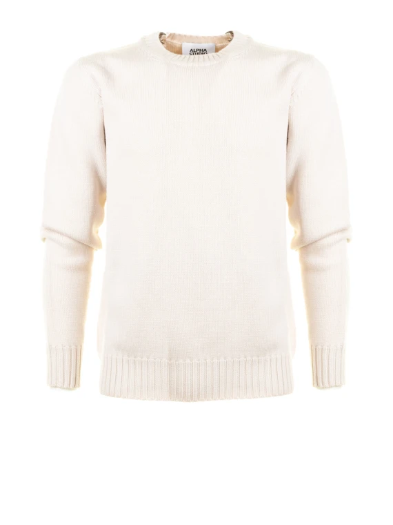 Maglia girocollo bianco stucco in lana merinos