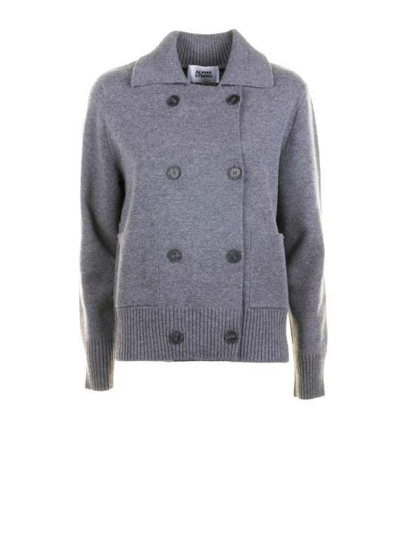 Double-Breasted Long-Sleeve Jacket in Grey