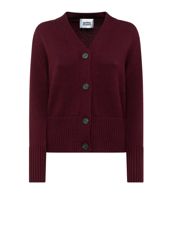 Cardigan ciliegia in lana merino