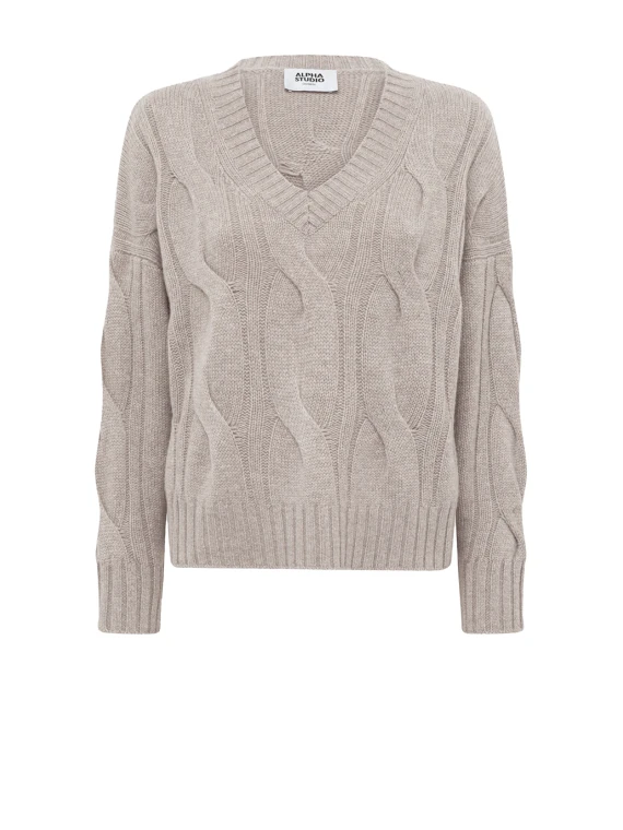 Maglia scollo a V greige in cashmere