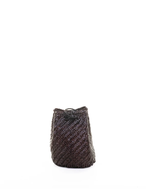 Borsa secchiello in pelle intrecciata marrone