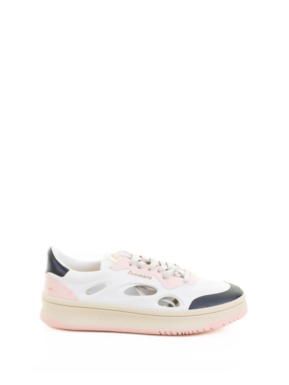 Sneaker bianco rosa in pelle
