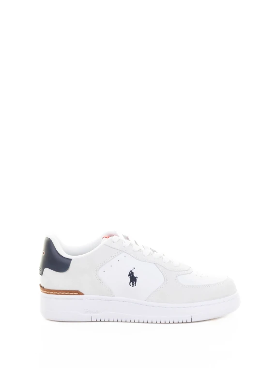 Sneaker bianca in pelle con logo navy
