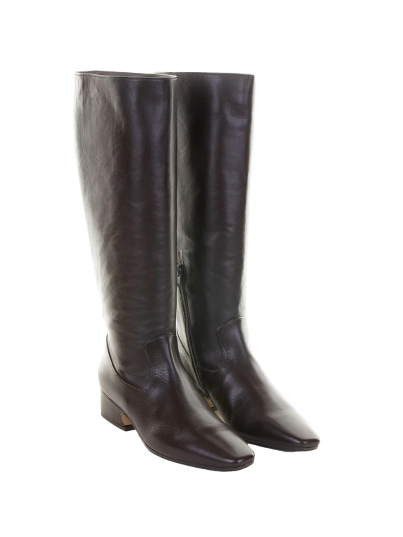 Stivale marrone in pelle con zip