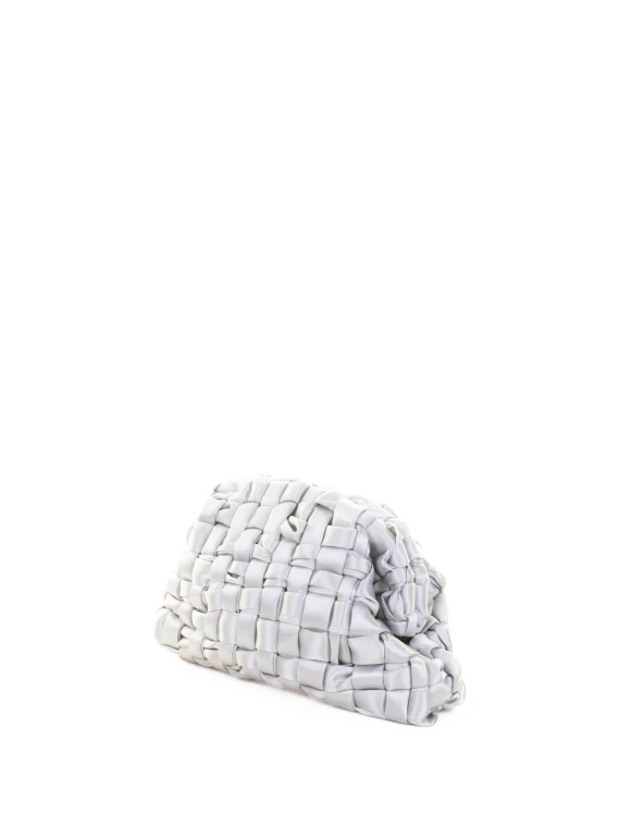 Pochette Satin Game in tessuto di nastro intrecciato silver