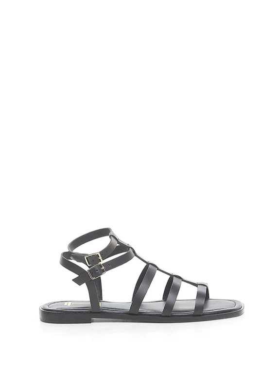 Sandalo nero flat in pelle