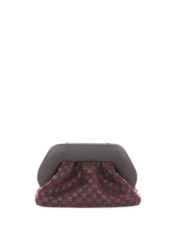 Pochette Tia ebano motivo intrecciato in suede con tracolla