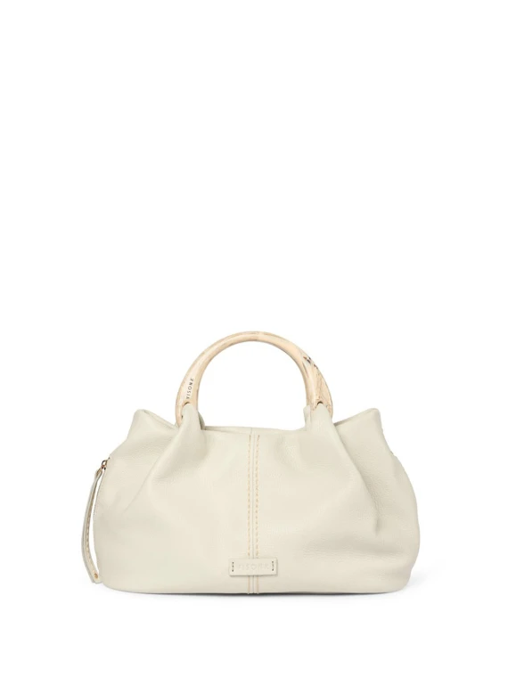 Borsa doppio manico in osso in pelle bianco