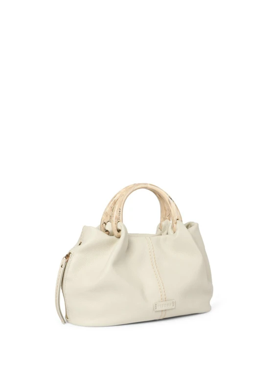 Double Handle Bag in White Leather Bone
