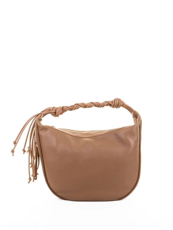 Borsa a spalla beige in pelle