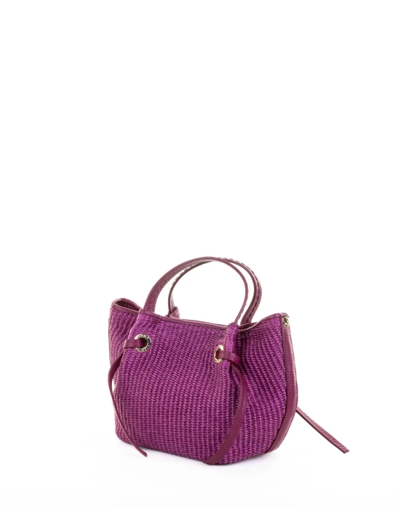 Orchid shopping bag in leather and straw