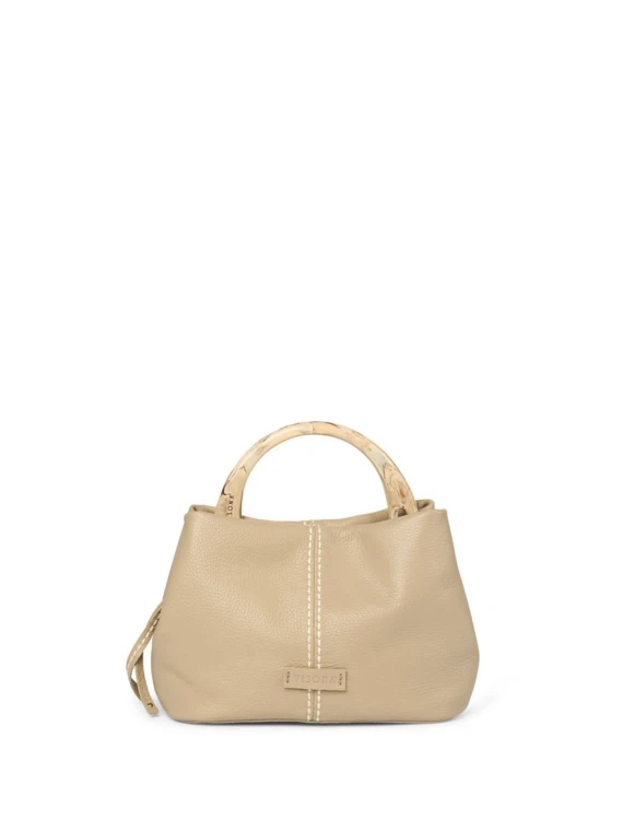 Borsa a mano greige in pelle