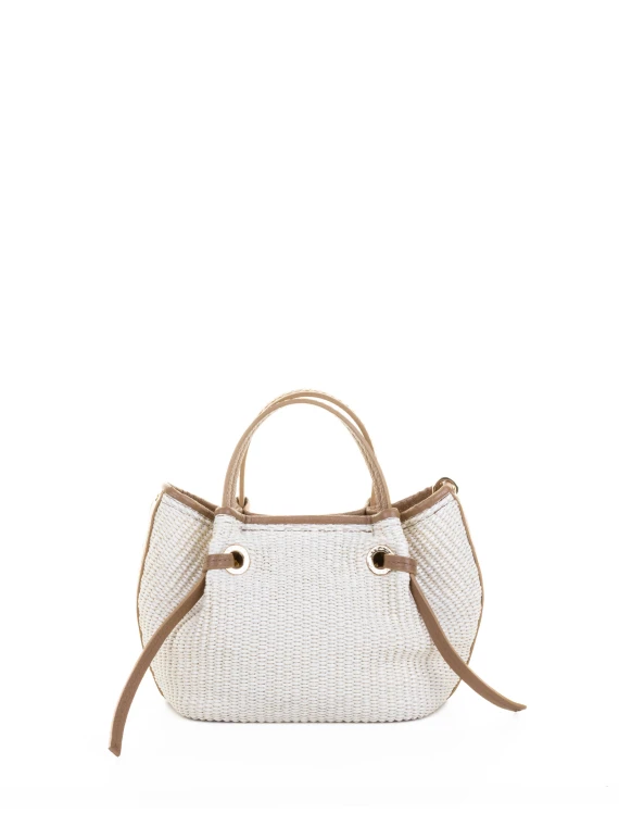 Shopping bag panna in pelle e paglia
