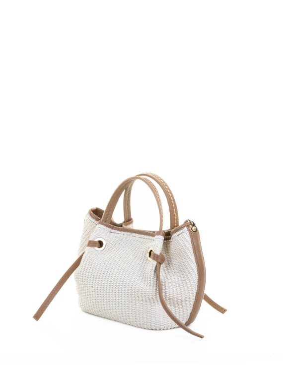 Cream Shopping Bag in Leather and Straw