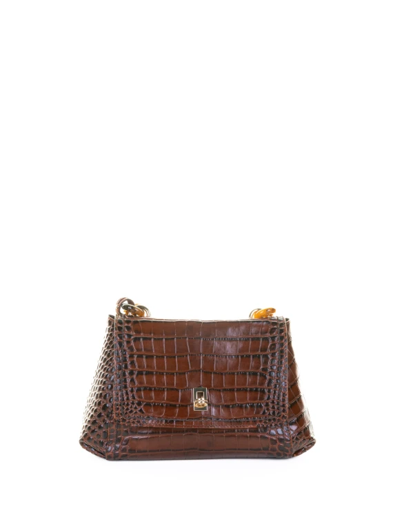 Borsa a spalla brandy in pelle stampato coccodrillo