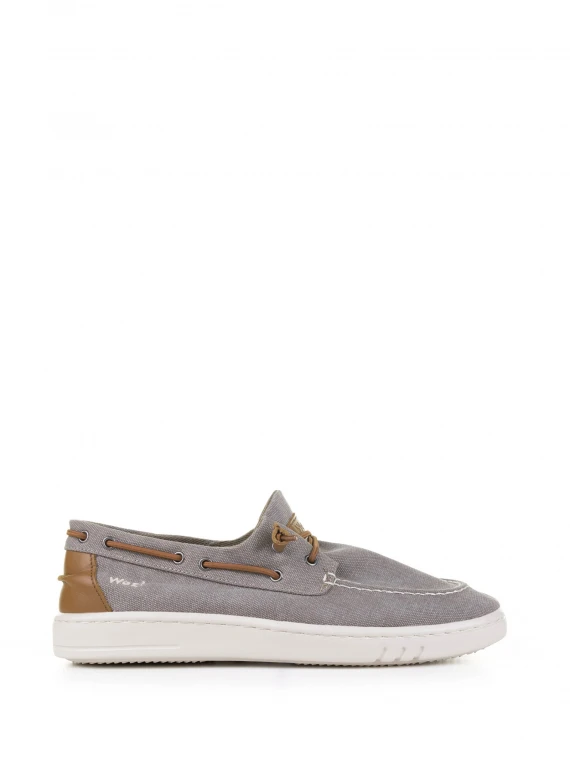 Gray fabric boat shoe