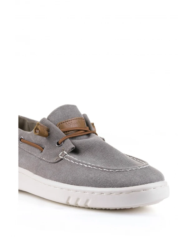 Gray fabric boat shoe