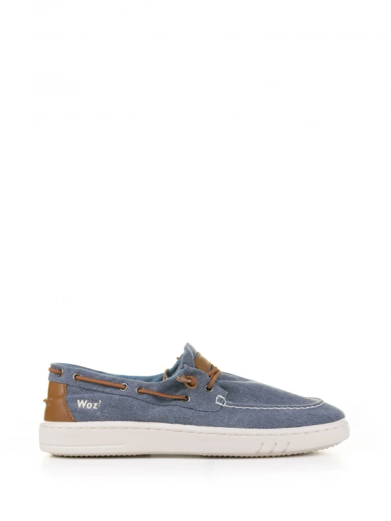 Blue denim boat shoe