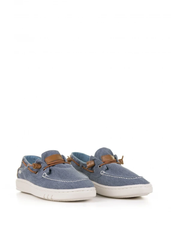 Blue denim boat shoe