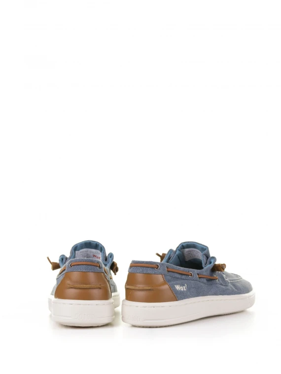 Blue denim boat shoe